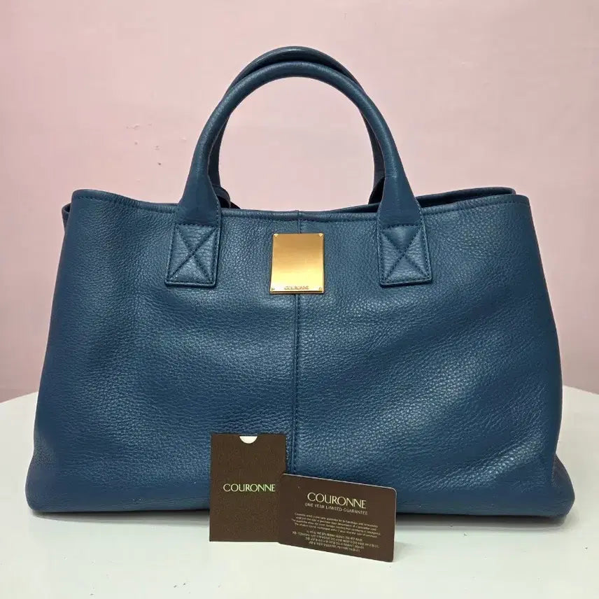 [BUNJANG] Couronne Blue Leather Tote Bag / 쿠론 블루 가죽 토트백