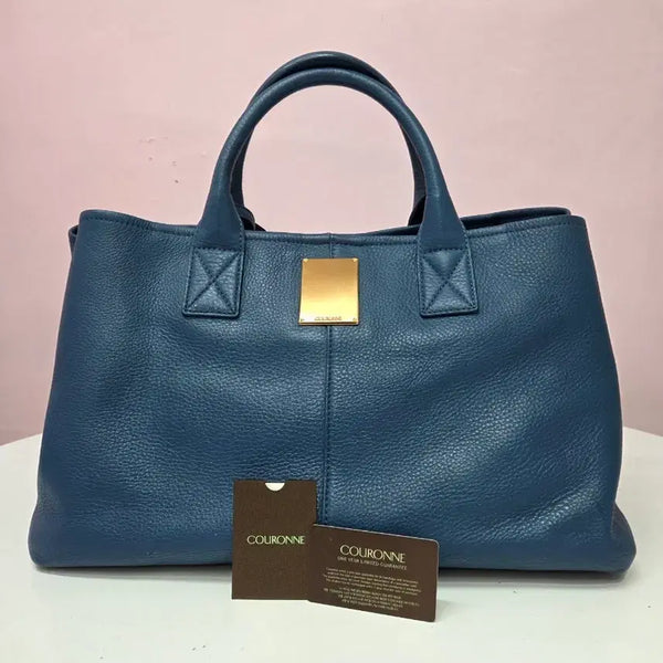 [BUNJANG] Couronne Blue Leather Tote Bag / 쿠론 블루 가죽 토트백