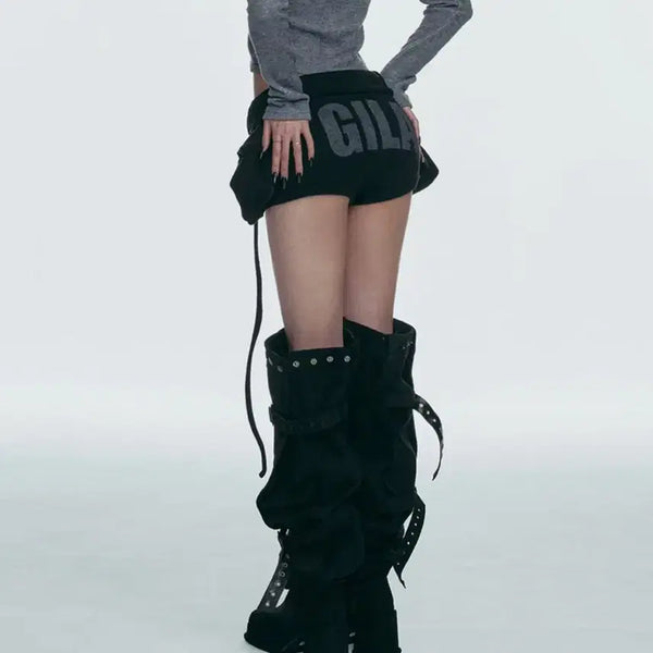 [BUNJANG] GILLAA KOREA Logo Pocket Knit Short Pants Black / 길라아카이브 로고 포켓 니트 숏팬츠 블랙