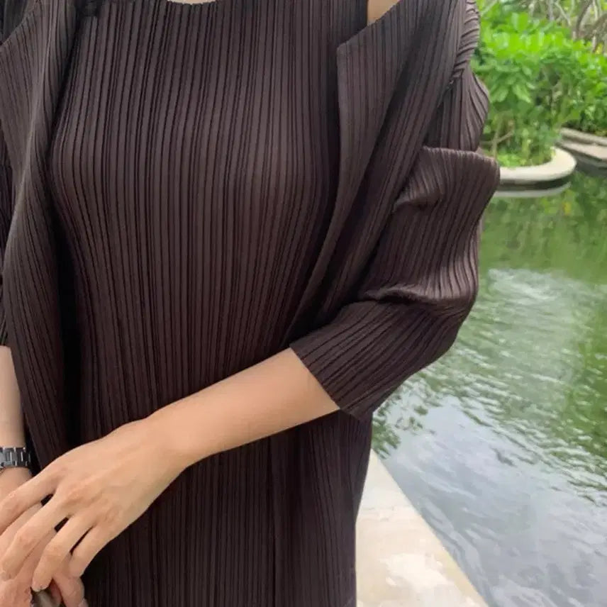 [BUNJANG] Jade Mong Pleats Matte Dress Cardigan Set / 제이드몽 플리츠 매트 원피스 가디건 세트