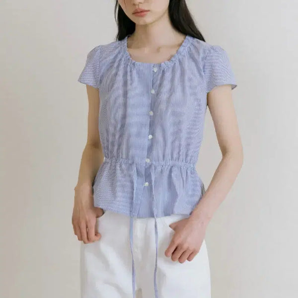 [BUNJANG] Ling Seoul Shirring Peplum Blouse / 링서울 셔링 페플럼 블라우스