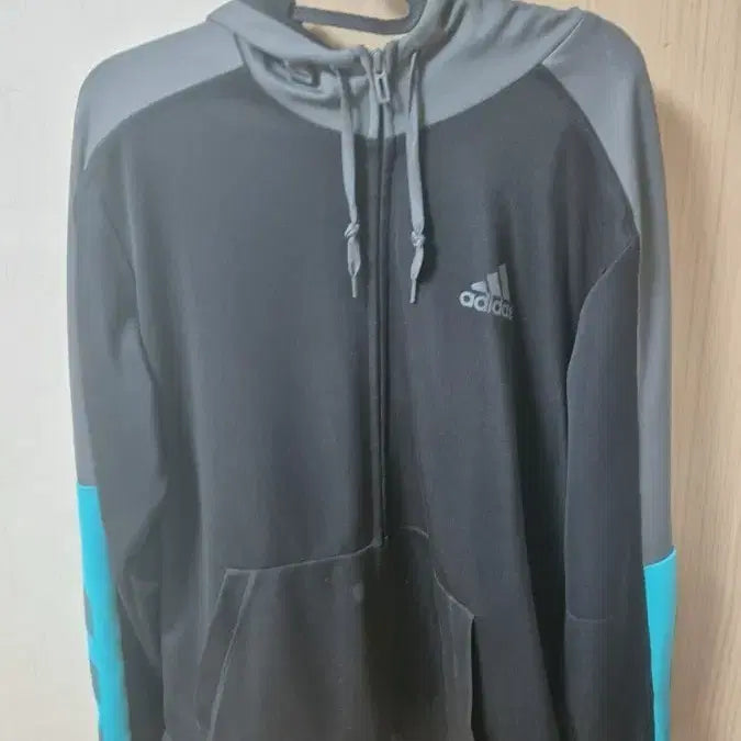[BUNJANG] Adidas Colorblock Hooded Zip-Up Jacket / 아디다스 후드 집업 블랙/그레이/블루