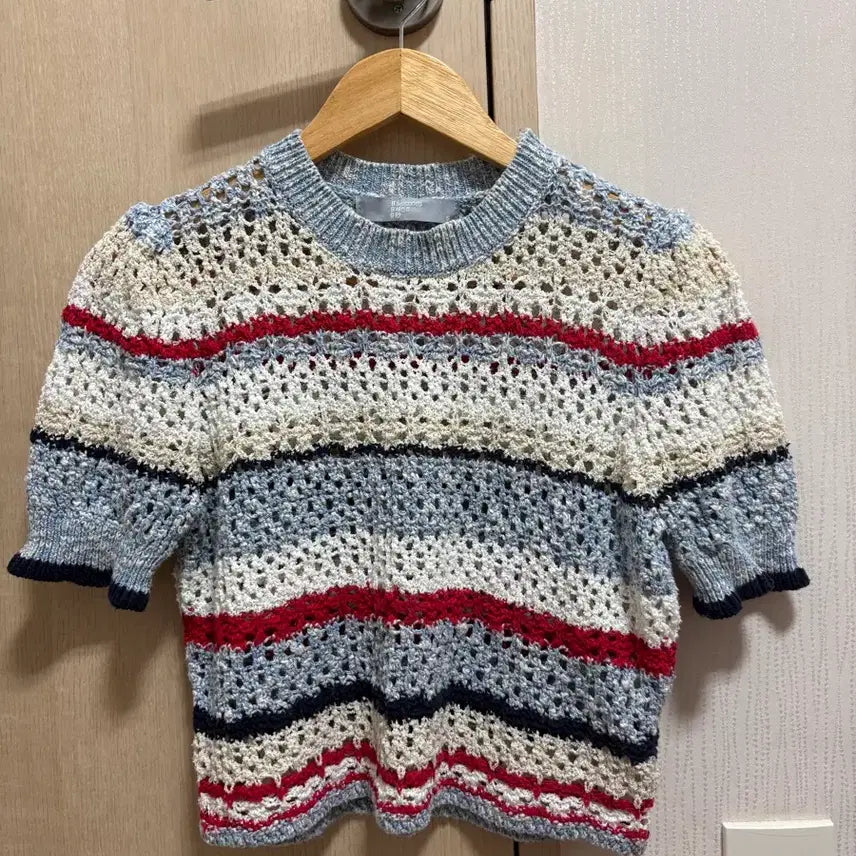 [BUNJANG] 8 Seconds Summer Striped Short Sleeve Knit Top / 에잇세컨즈 여름 스트라이프 반팔 니트