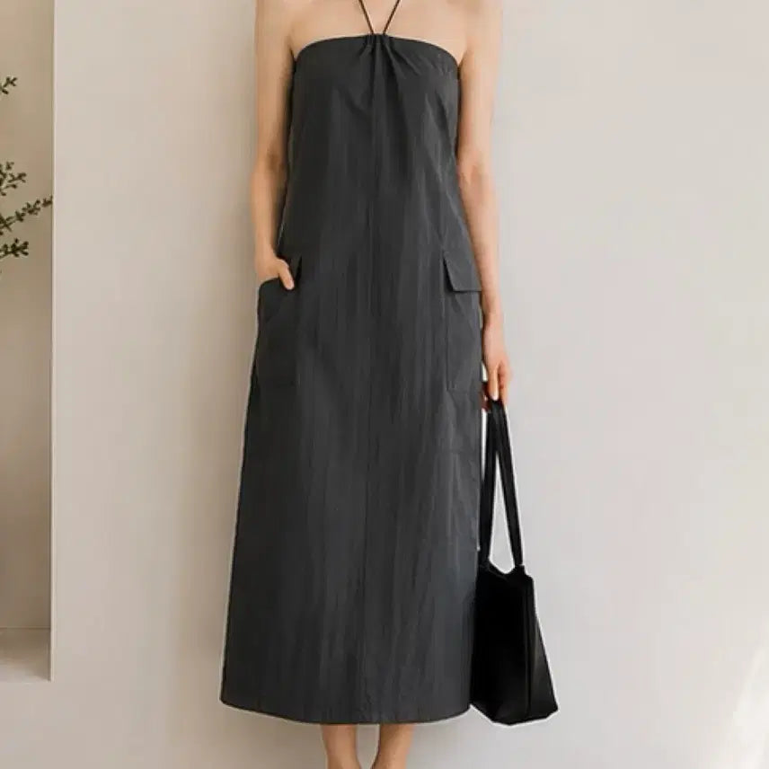 [BUNJANG] Wonlog Halterneck Top Dress Charcoal / 원로그 홀터넥 탑 원피스 차콜