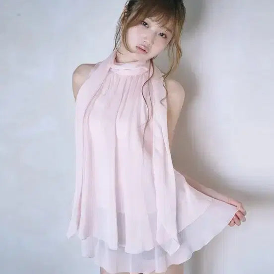 [BUNJANG] Laizmiya Yui Ruffle Blouse Ribbon Chiffon Dress / 레이즈미야 유이 러플 블라우스 리본 쉬폰 원피스 스나계 민소매
