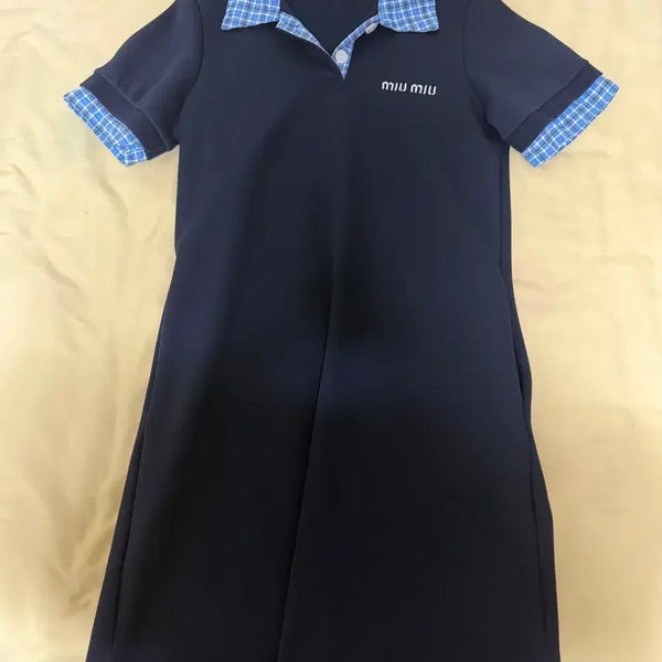 [BUNJANG] Navy Check Collar Dress M / 네이비 체크 카라 원피스 M