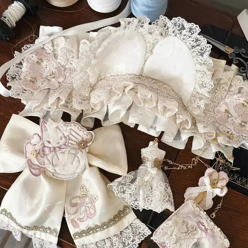 [BUNJANG] Rabbit Ear Floral Lace Headdress / 토끼귀 꽃자수 레이스 헤드드레스