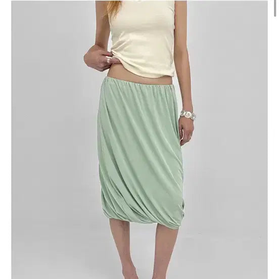 [BUNJANG] Black Up Taini Cool Draping Midi Skirt Mint / 블랙업 테이니 쿨 드레이핑 미디스커트 민트