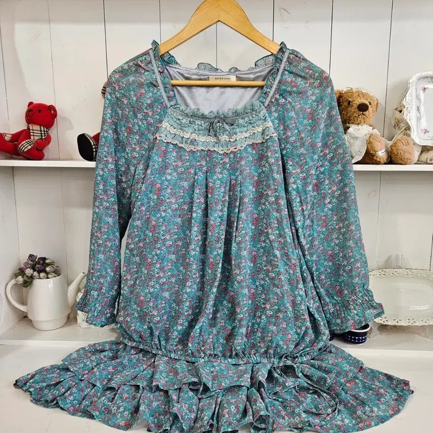 [BUNJANG] Axes Femme Mint Flower Lace Ribbon Dress / Axes Femme(엑시즈팜) 민트 플라워 레이스 리본 원피스