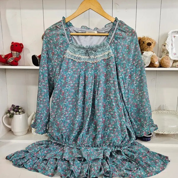 [BUNJANG] Axes Femme Mint Flower Lace Ribbon Dress / Axes Femme(엑시즈팜) 민트 플라워 레이스 리본 원피스
