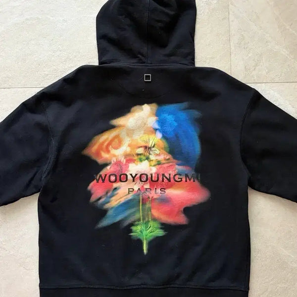 [BUNJANG] Wooyoungmi 24FW Swaying Flower Hoodie Black Size 48 / [정품A++/48]우영미 24FW 스웨잉 플라워 후드 블랙