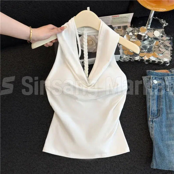 [BUNJANG] Halterneck Backless Ribbed Tank Top / [빠른발송] 꽈백나시 홀터넥 백리스