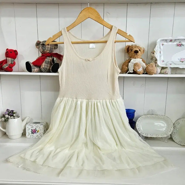 [BUNJANG] RETRO GIRL Ivory Tulle Layered Sleeveless Dress M / 아이보리 튤 레이어드 민소매 원피스