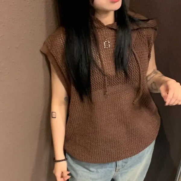 [BUNJANG] 104 Gallery Net Hoodie Vest Brown / 네트후디베스트 브라운 (104gallery)