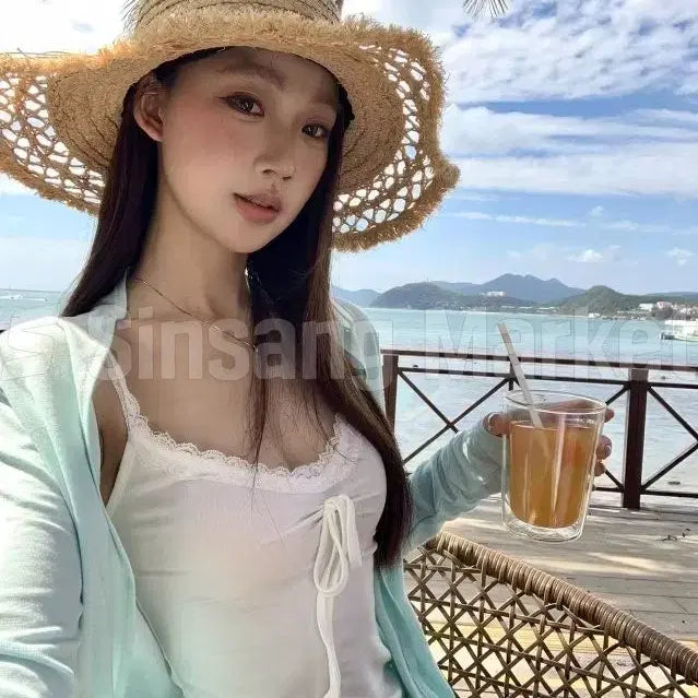 [BUNJANG] Mint Lace Cardigan and Ribbon Camisole Set / [빠른발송] 최저가대박 민트 레이스 세트 긴팔가디건 리본끈나시