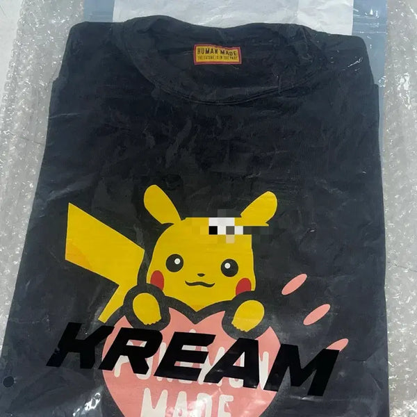 [BUNJANG] Human Made x Pokemon Pikachu T-Shirt Black Coral Pink / 휴먼 메이드 x 포켓몬 피카츄 티셔츠 블랙 코랄 핑크