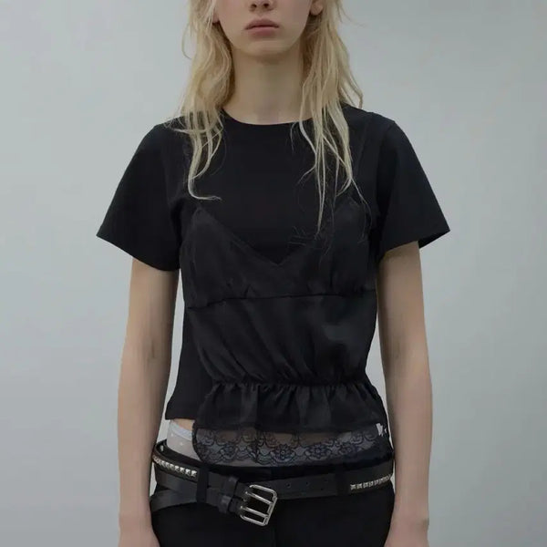 [BUNJANG] LCDCTM Lace Bustier Layered Top Black / 엘씨디씨티엠 레이스 뷔스티에 레이어드탑 블랙
