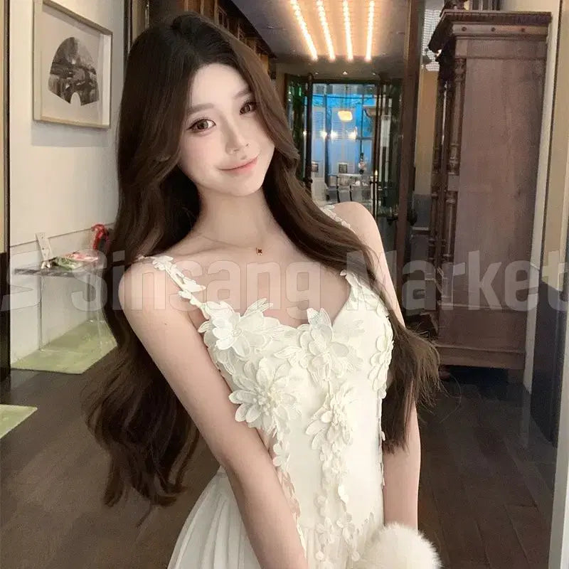 [BUNJANG] Flowy Floral Dress, Long Spaghetti Strap, Shirred Detail / [빠른발송] 드랍꽃원피스 롱 나시 셔링 주름