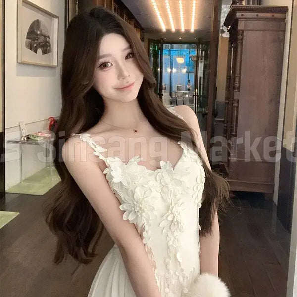 [BUNJANG] Flowy Floral Dress, Long Spaghetti Strap, Shirred Detail / [빠른발송] 드랍꽃원피스 롱 나시 셔링 주름