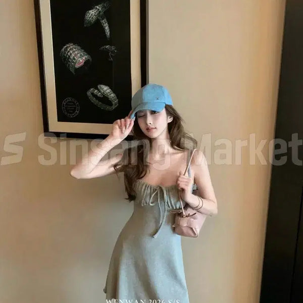 [BUNJANG] Mini Ribbon Pleated Shirring Dress / [빠른발송] 완소끈원피스 미니 리본 주름셔링