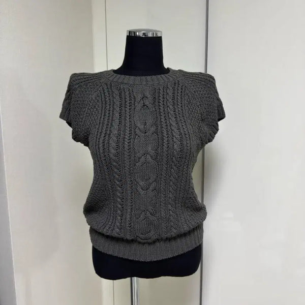 [BUNJANG] Cable Knit Sleeveless Top Charcoal / (새상품) 차콜 여름 니트 케이블 펀칭 니트 캡소매