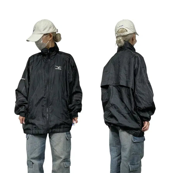 [BUNJANG] Mizuno Black Oversized Side Line Windbreaker Track Jacket L / 미즈노 블랙 오버핏 사이드 라인 바람막이 트랙 자켓 L