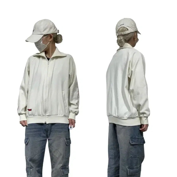 [BUNJANG] Asics Ivory Oversized Track Top Jersey L / 아식스 아이보리 오버핏 트랙탑 져지 L