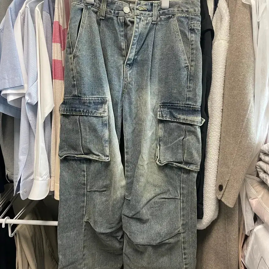 [BUNJANG] Blondnine Utility Cargo Sand Blue Denim Pants / Blondnine 유틸리티 카고 샌드 블루 데님 팬츠