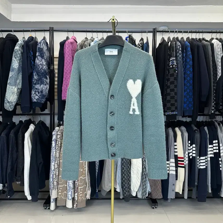 [BUNJANG] AMI Alpaca Heart Logo Cardigan XS / (XS) 아미 알파카 하트 로고 가디건