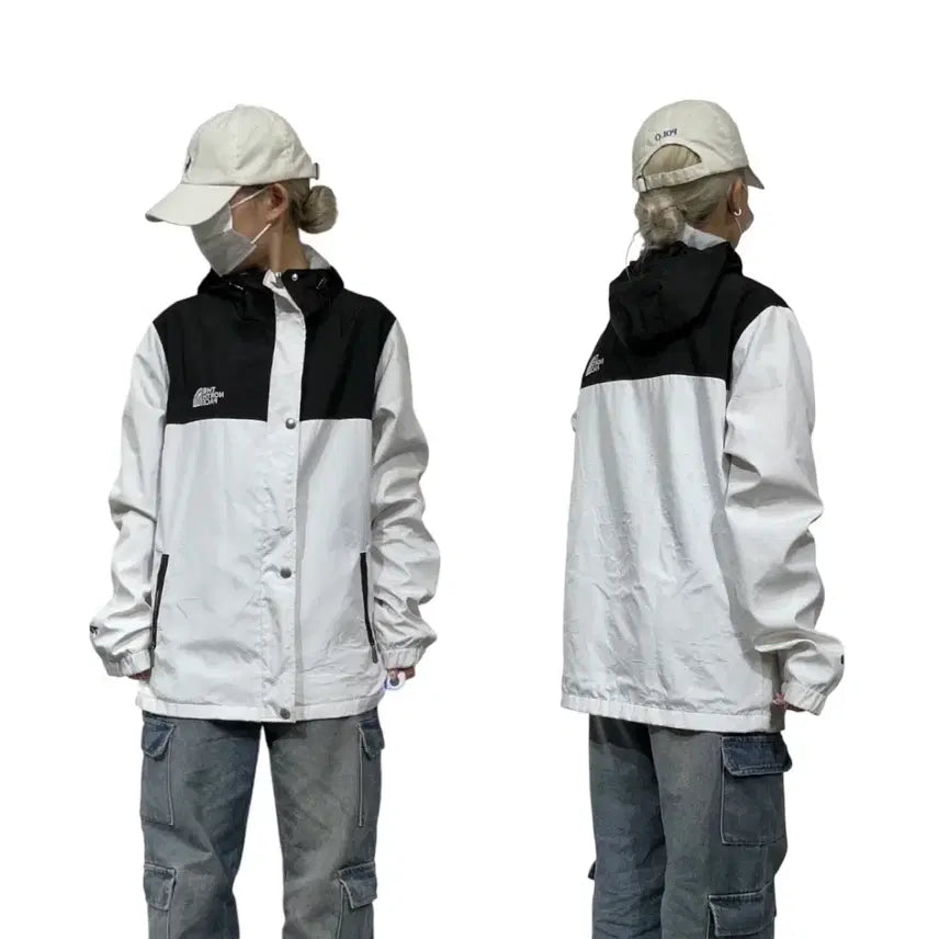 [BUNJANG] The North Face White Label Oversized Hooded Windbreaker Track Jacket / 노스페이스 화이트 블랙 오버핏 후드 바람막이 트랙 자켓 M