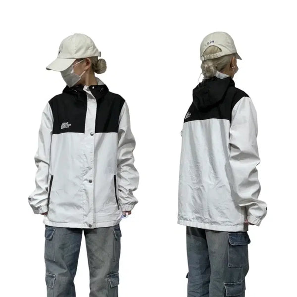 [BUNJANG] The North Face White Label Oversized Hooded Windbreaker Track Jacket / 노스페이스 화이트 블랙 오버핏 후드 바람막이 트랙 자켓 M