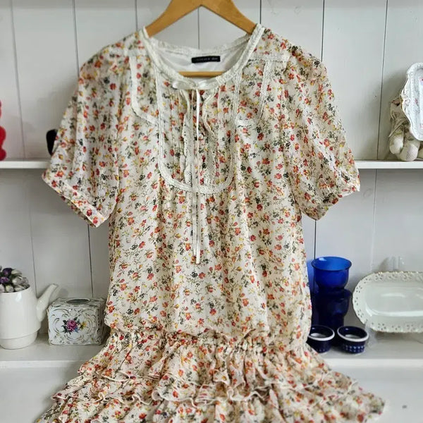[BUNJANG] Floral Ruffle Chiffon Dress / 플라워 프릴 쉬폰 원피스