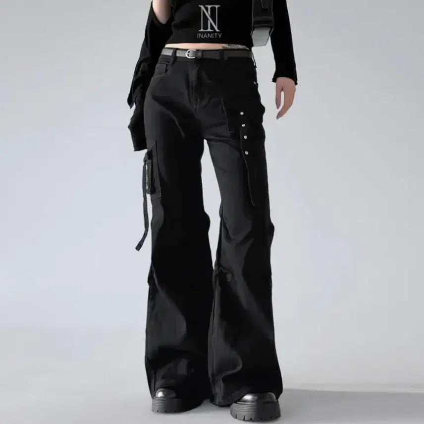 [BUNJANG] Innity Strap Pocket Shirring Bootcut Pants / [S] 이너니티 스트랩 포켓 셔링 부츠컷 팬츠