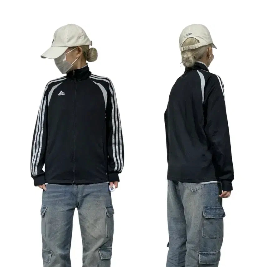 [BUNJANG] Adidas 3-Stripes Track Top Jersey Black Grey XS / 아디다스 블랙 그레이 삼선 트랙탑 져지 XS
