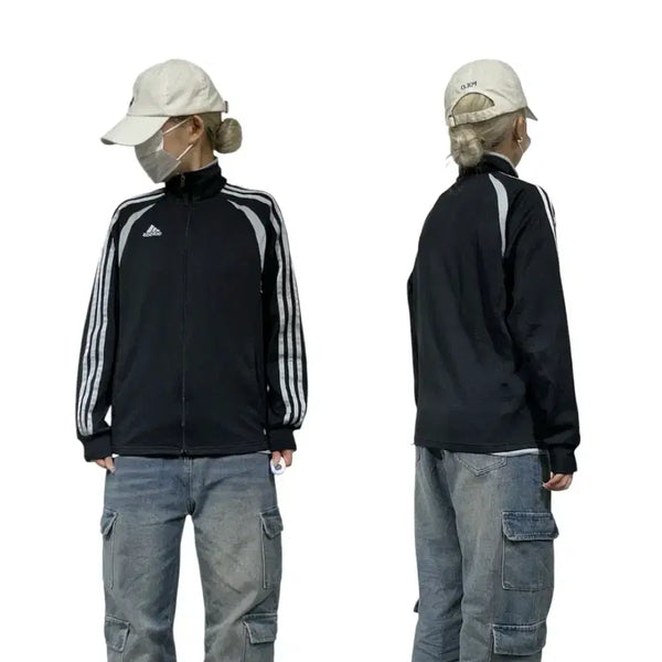 [BUNJANG] Adidas 3-Stripes Track Top Jersey Black Grey XS / 아디다스 블랙 그레이 삼선 트랙탑 져지 XS