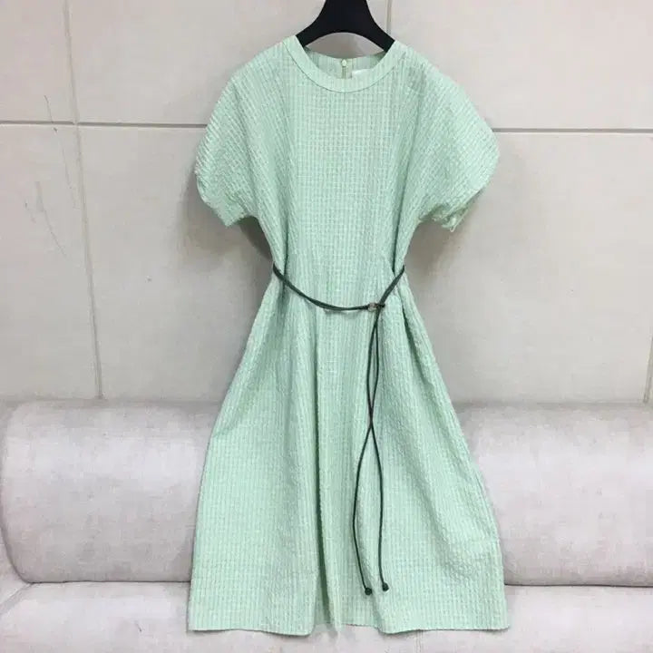 [BUNJANG] SJSJ Check Pattern Puff Sleeve Short Sleeve Dress Mint / 한섬SJSJ 정품  체크 패턴 지지미 퍼프소매 반팔원피스 민트