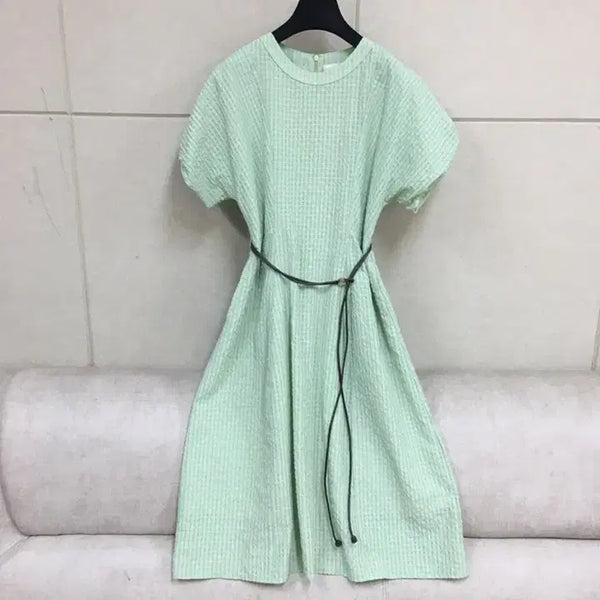 [BUNJANG] SJSJ Check Pattern Puff Sleeve Short Sleeve Dress Mint / 한섬SJSJ 정품  체크 패턴 지지미 퍼프소매 반팔원피스 민트