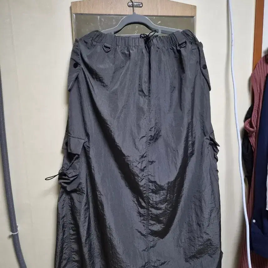 [BUNJANG] Cargo Crinkled Long Skirt - Grey / 카고 바스락스커트 그레이
