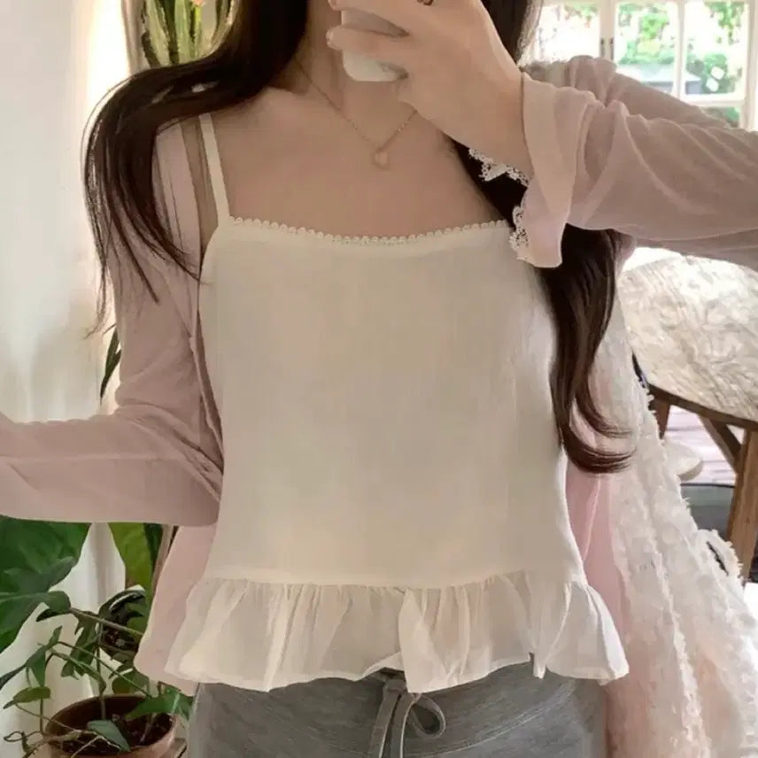 [BUNJANG] Lace Sleeveless Blouse / 레이스 나시 블라우스 bl