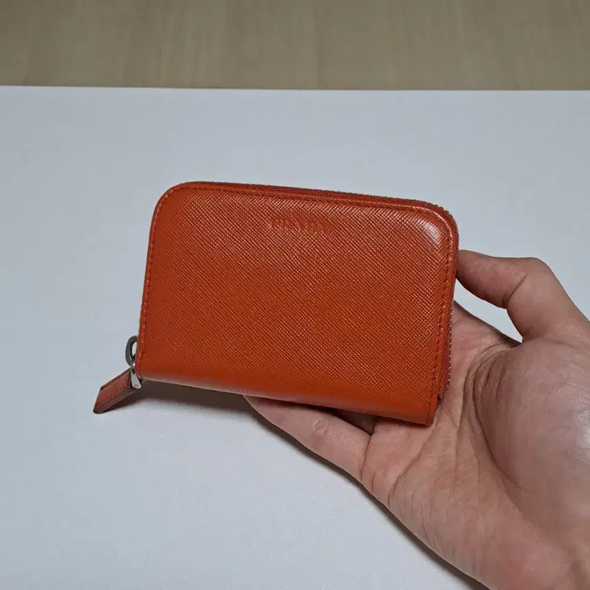 [BUNJANG] Prada Saffiano Zip Card Holder Orange / [100%/정품] 프라다 사피아노 지퍼 카드지갑 오렌지