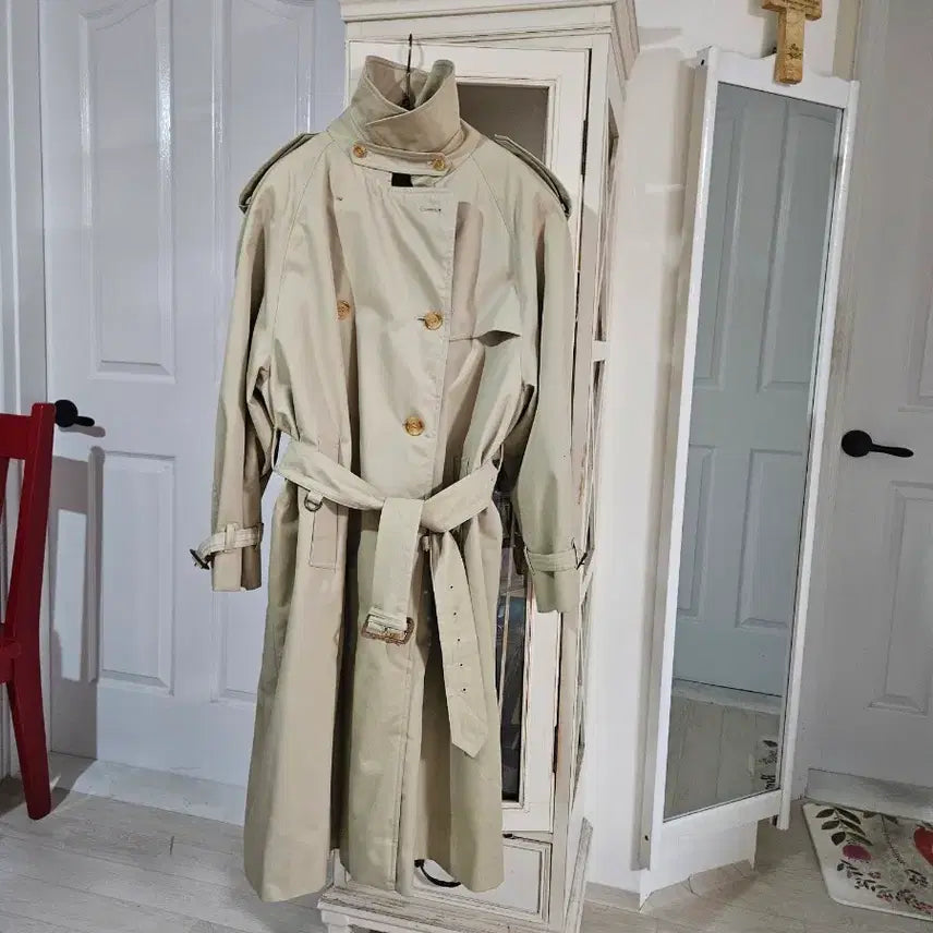[BUNJANG] Aqua Sturm Beige Trench Coat / 아쿠어 스텀 베이지 트렌치코트 롱코트