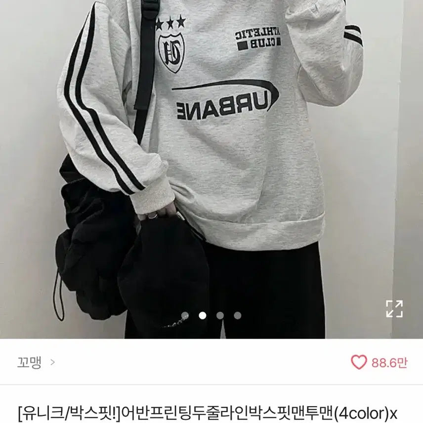 [BUNJANG] Urban Printing Two-Line Box Fit Sweatshirt / 어반프린팅 두줄라인 박스핏 맨투맨