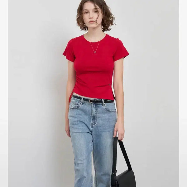 [BUNJANG] General Idea Red Shirred T-Shirt / 제너럴아이디어 레드 셔링 티셔츠