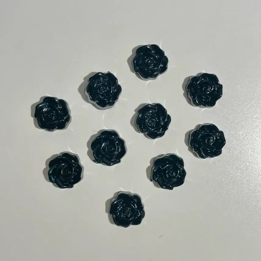 [BUNJANG] Mini Black Rose Nail Charms & Parts Set (10 pcs) / (10개) 미니 블랙 장미꽃 네일 탑로더 파츠 부자재