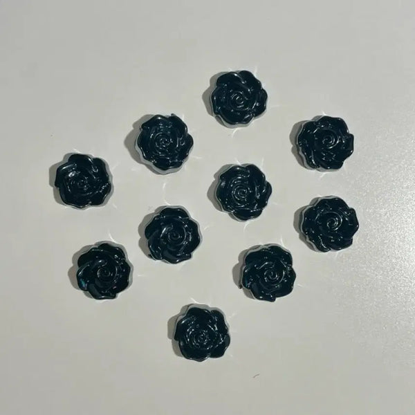 [BUNJANG] Mini Black Rose Nail Charms & Parts Set (10 pcs) / (10개) 미니 블랙 장미꽃 네일 탑로더 파츠 부자재