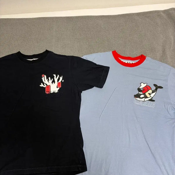 [BUNJANG] Kijun Graphic T-Shirt (Size 2) - Navy & Sky Blue Bundle / kijun 기준 그래픽 반팔티 2사이즈 네이비, 스카이블루 일괄 판매