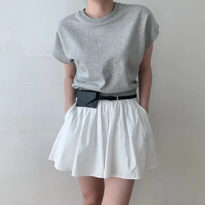 [BUNJANG] Grey Cap Sleeve T-shirt / (새상품) 그레이 캡소매 반팔 맨투맨