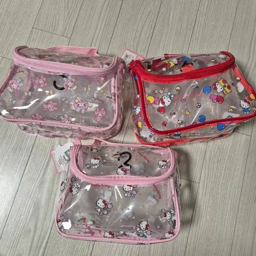 [BUNJANG] Hello Kitty Transparent Pouch 3-Piece Set / 헬로키티 투명 파우치 3종 세트