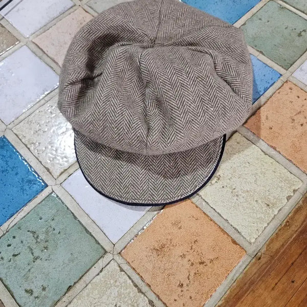 [BUNJANG] Herringbone Hunting Cap - Beige / 수입 헤링본 헌팅캡 베이지색