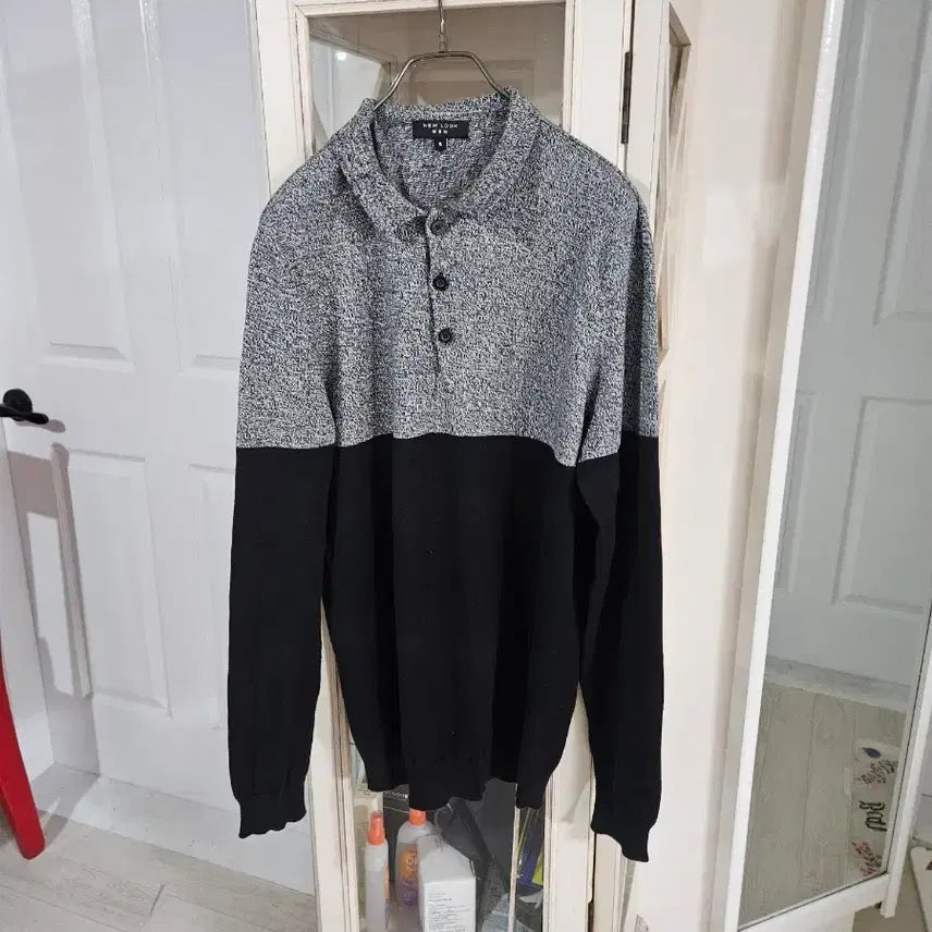 [BUNJANG] New Look Men's Long Sleeve Sweater Black/Gray / 뉴룩 맨 긴팔 스웨터 블랙/그레이